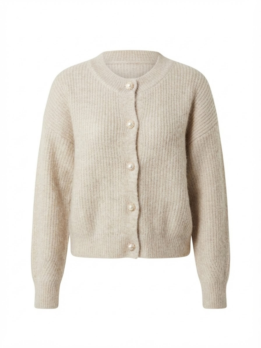 Altar'd State Cream Ribbed Pearl-Button Cardigan